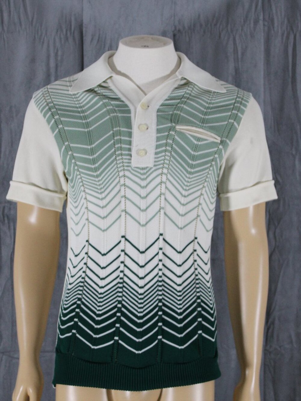 Vintage Men's Polo Shirt - 1970s Green Fade Pattern - Men's Size 42
